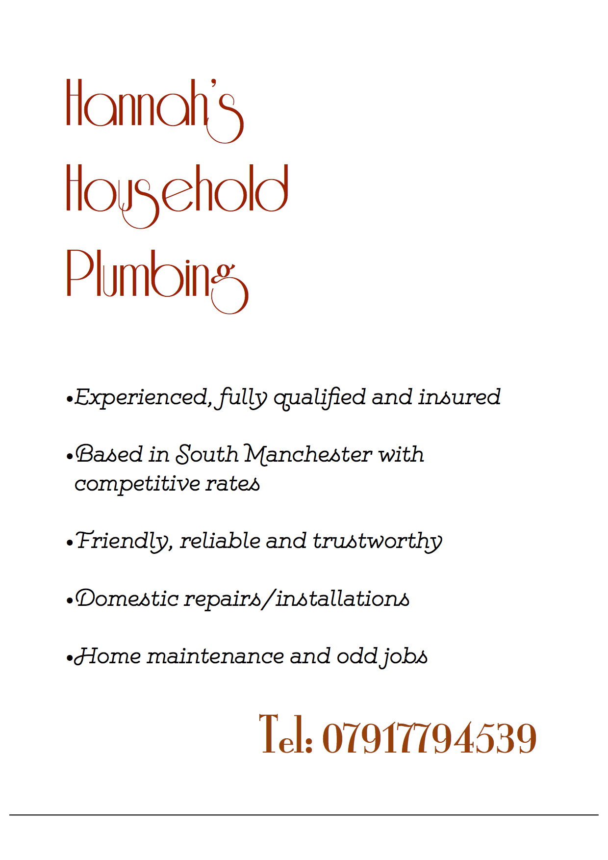 Hannah's Household Plumbing | Plumber, Manchester